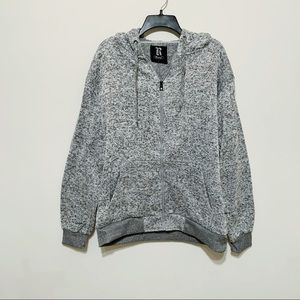 R Brand Mens Zip Up Hoodie Grey Size Large